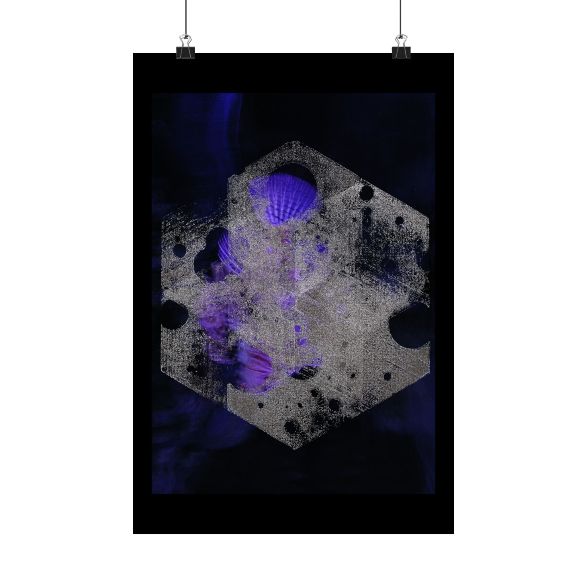 Abstract Cosmic Hex Poster — Matte Vertical Art Print (Purple & Black)