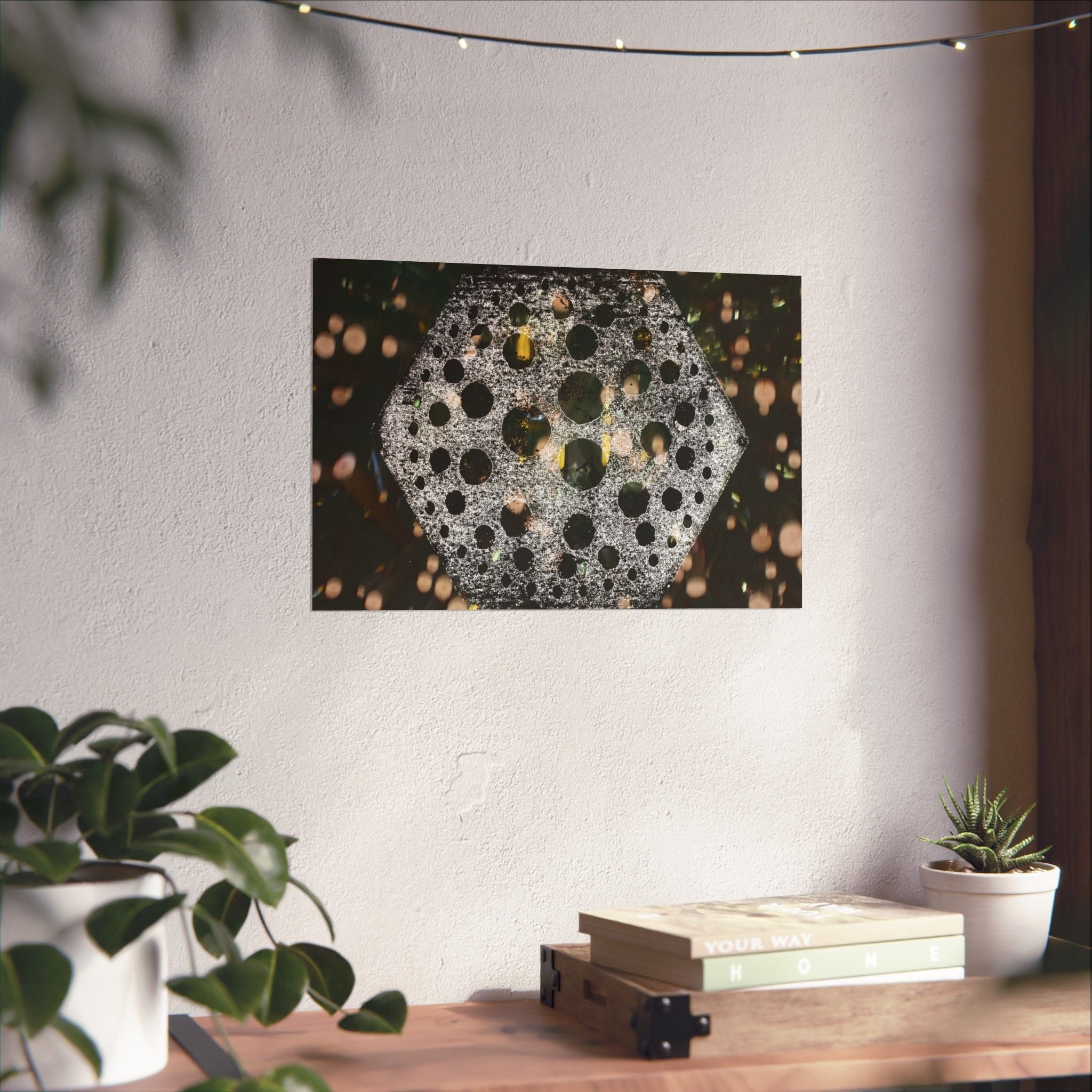 Hexagonal Crystal Bokeh Matte Poster — Abstract Celestial Wall Art