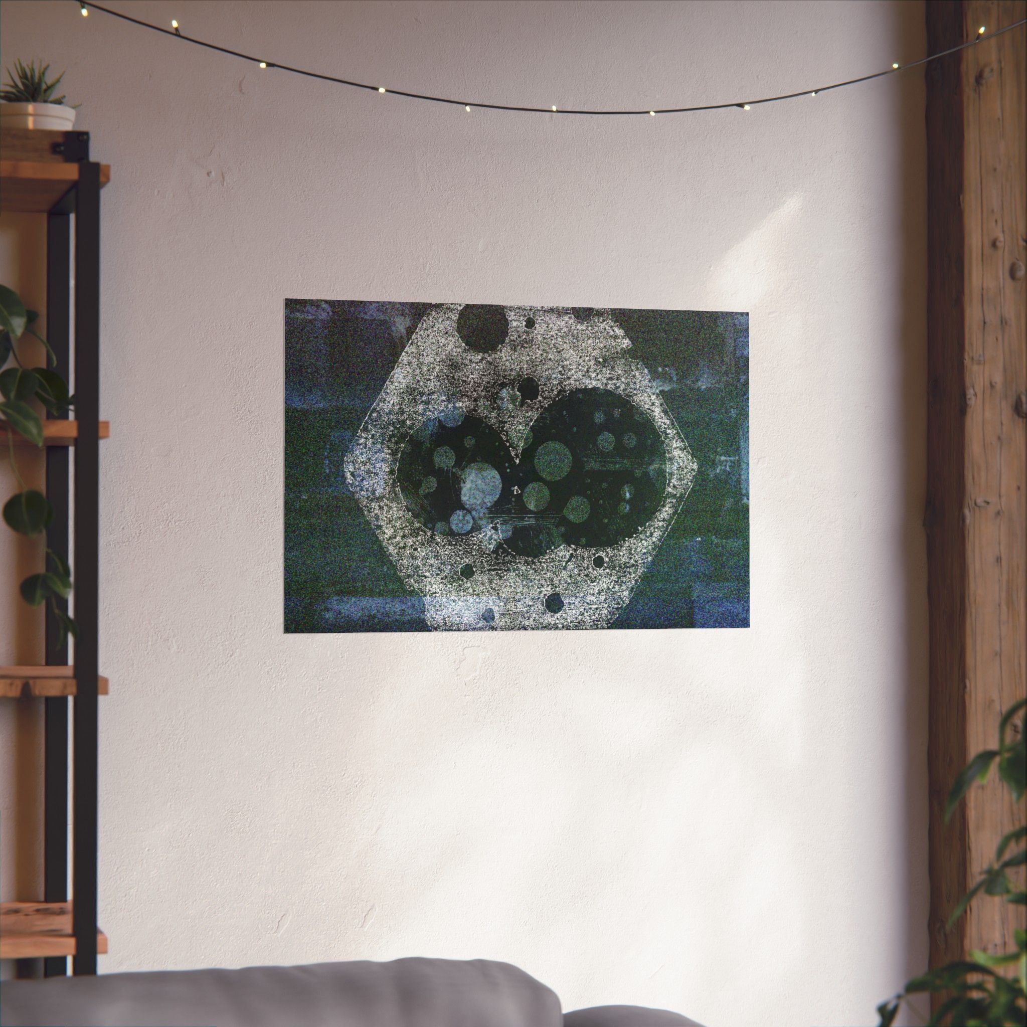 Abstract Hexagon Galaxy Matte Poster — Blue Green Modern Wall Art