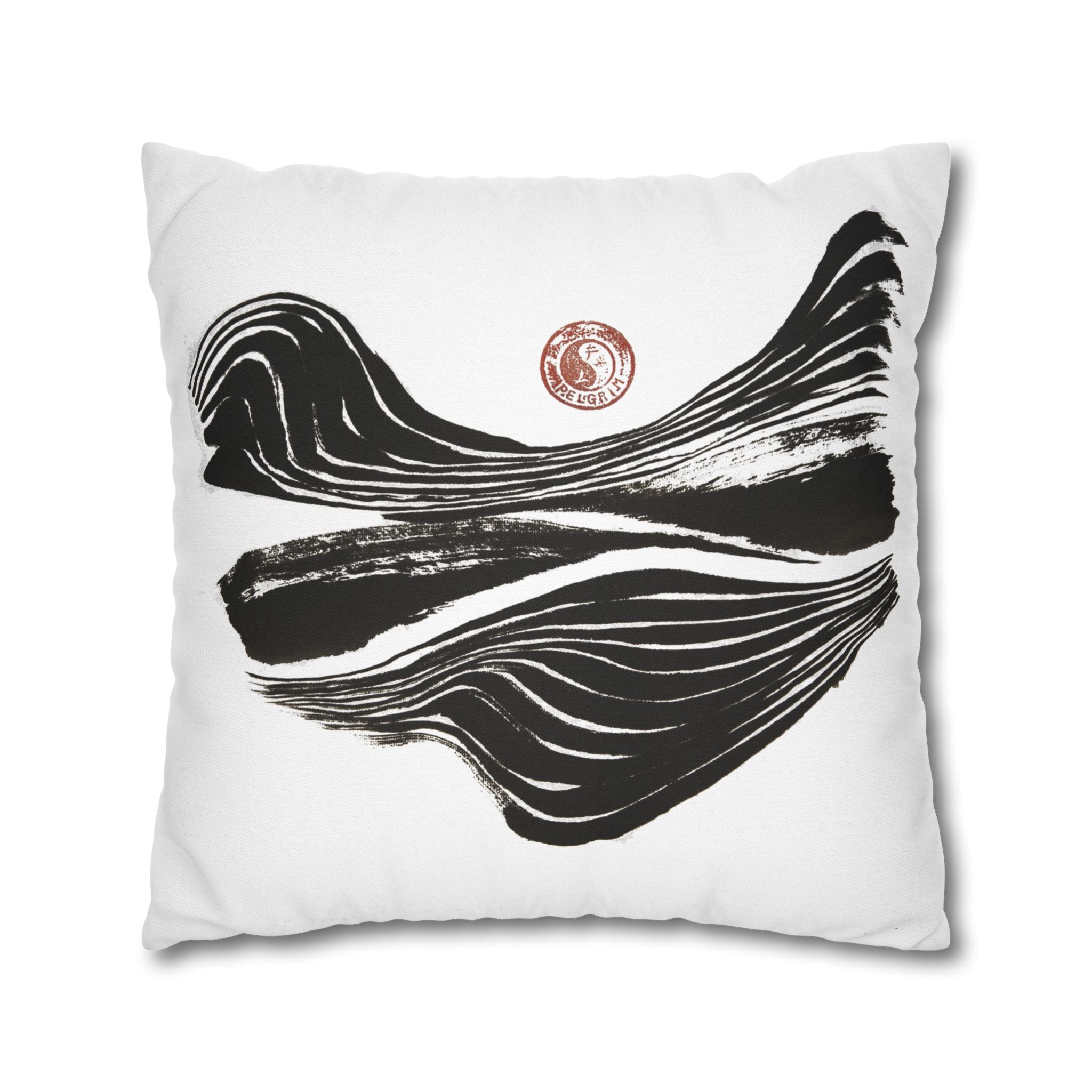 Abstract Zen Brushstroke Pillowcase — Minimalist Black & White Decorative Pillow