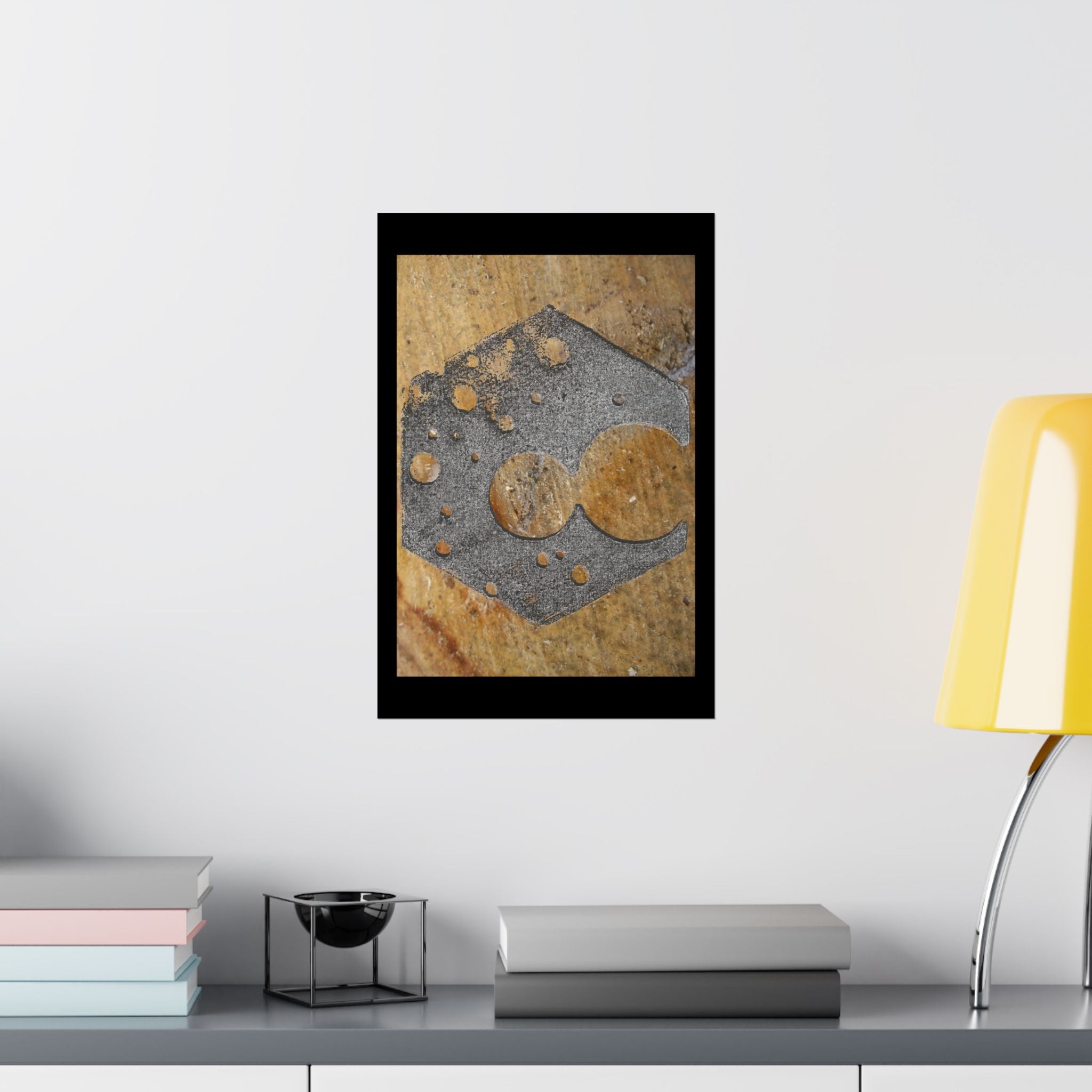 Rusty Hexagon Stencil Poster Matte Vertical Poster | Industrial Abstract Wall Art