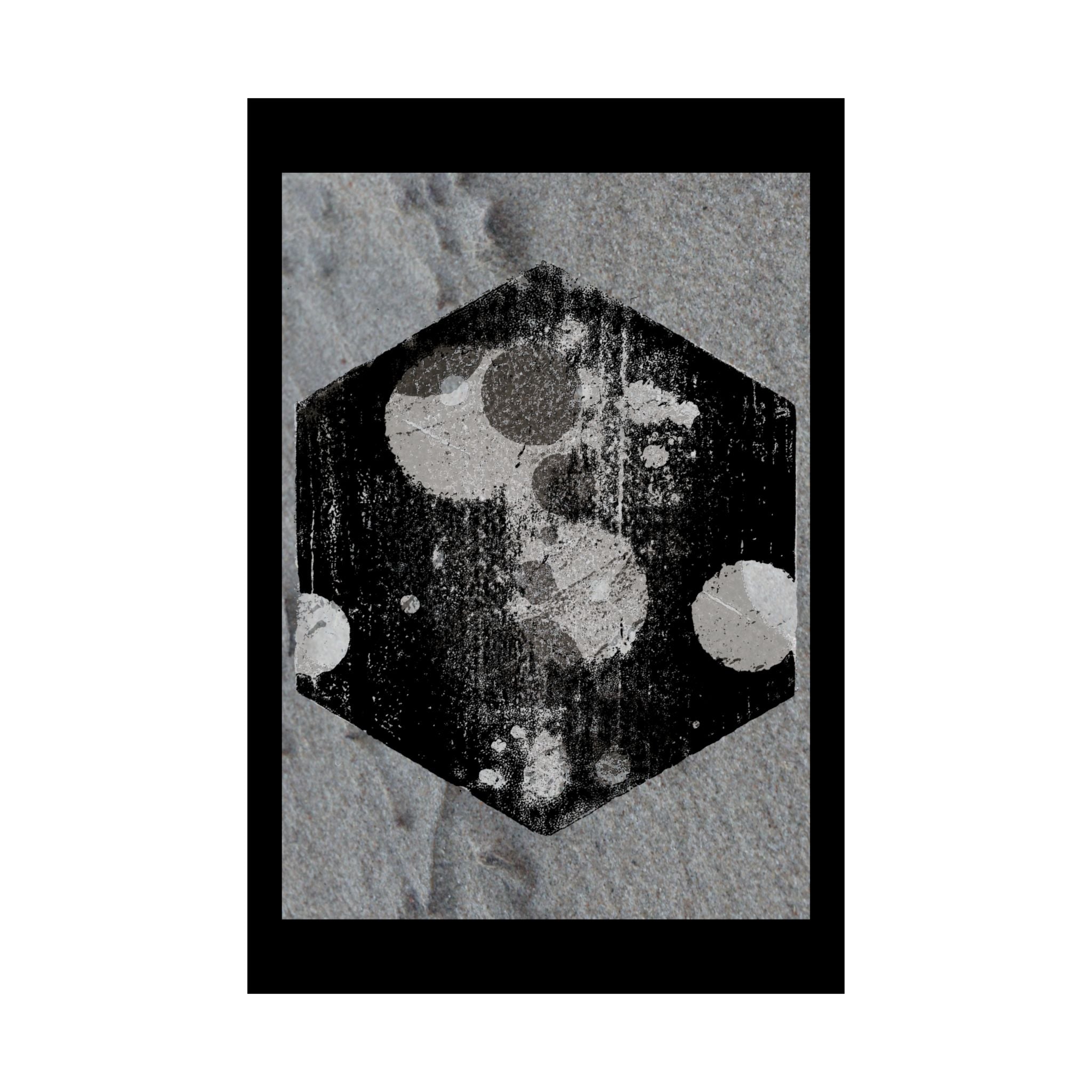 Abstract Hexagon Moon Matte Poster — Monochrome Celestial Wall Art