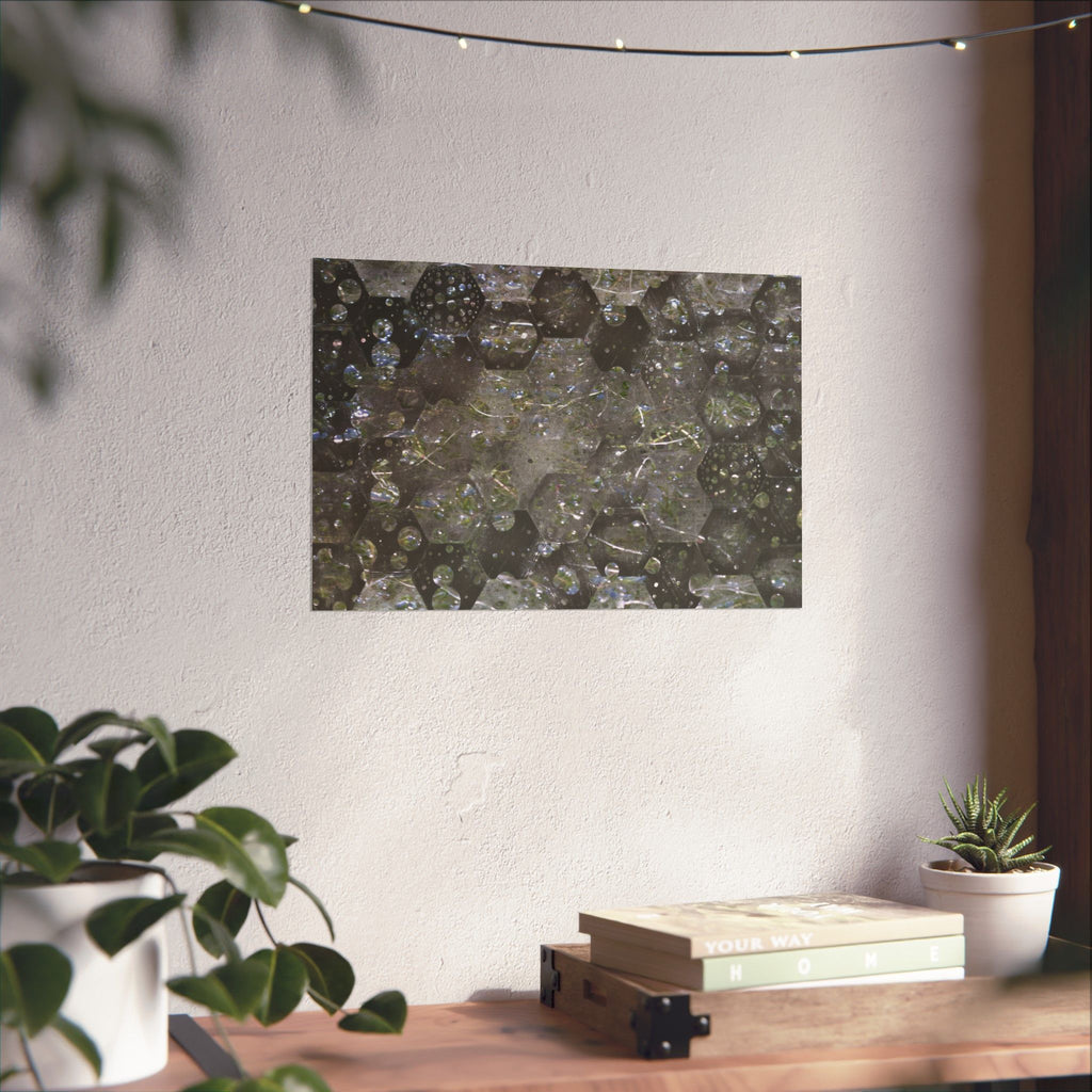 Abstracte zeshoekige poster met bubbelstructuur en matte afwerking — Geometrische wanddecoratie 