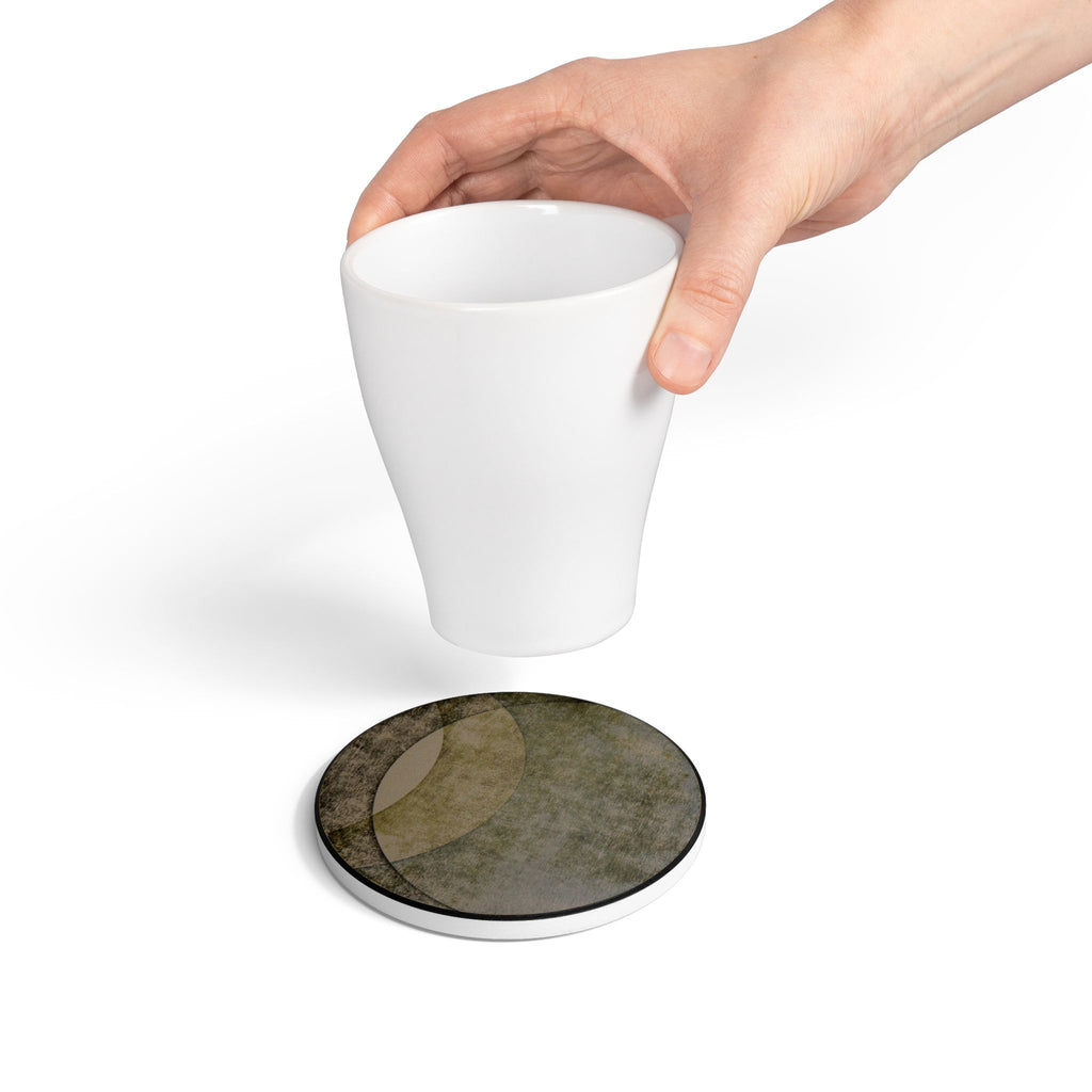 Abstract Earth Tone Ceramic Coaster — Minimalist Olive & Taupe Circle Design