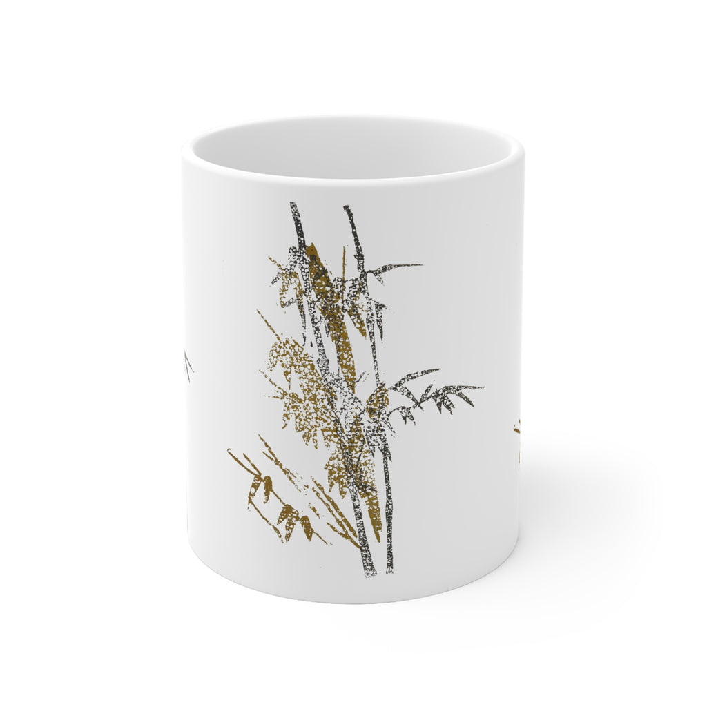 Keramische mok met bamboe penseelstreken — Minimalistische thee- en koffiekop in Aziatische stijl 