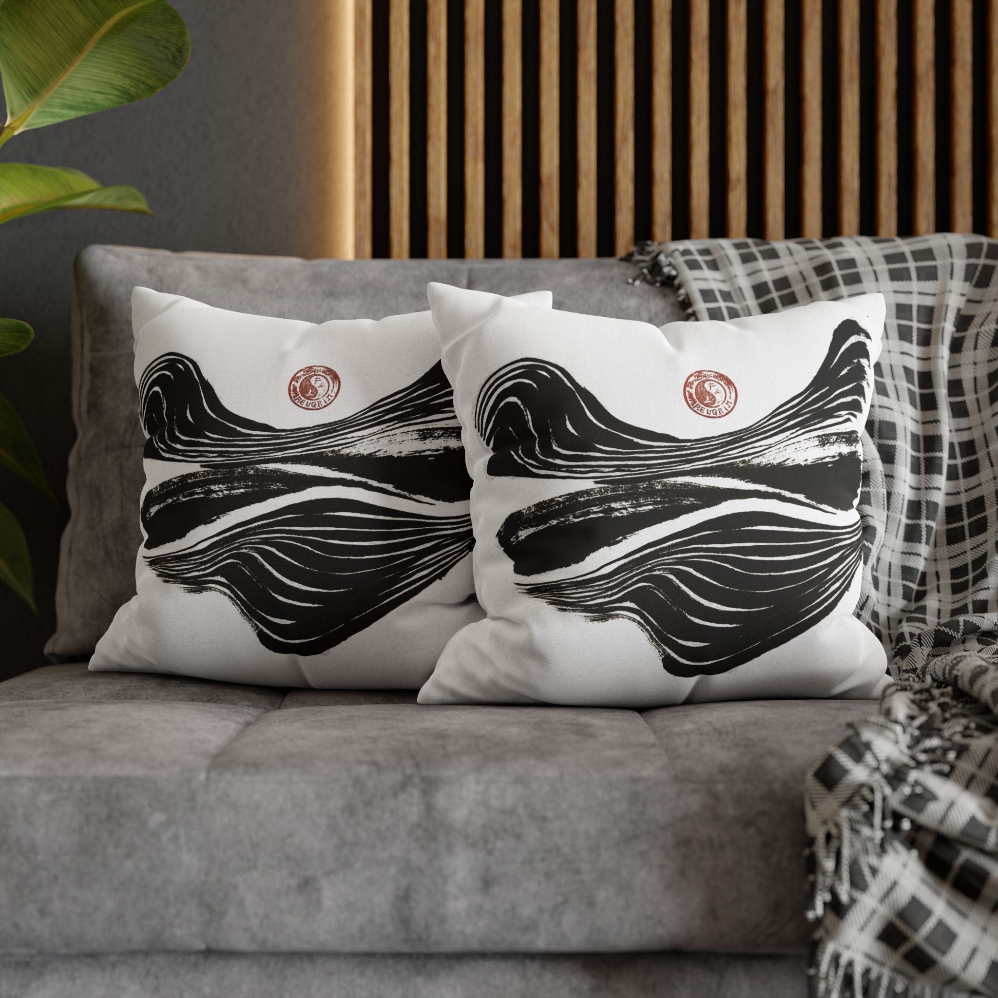 Abstract Zen Brushstroke Pillowcase — Minimalist Black & White Decorative Pillow