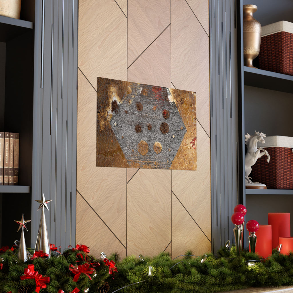 Abstracte roestkleurige zeshoekige matte horizontale poster — Industriële wanddecoratie voor thuis, kantoor en loft. 