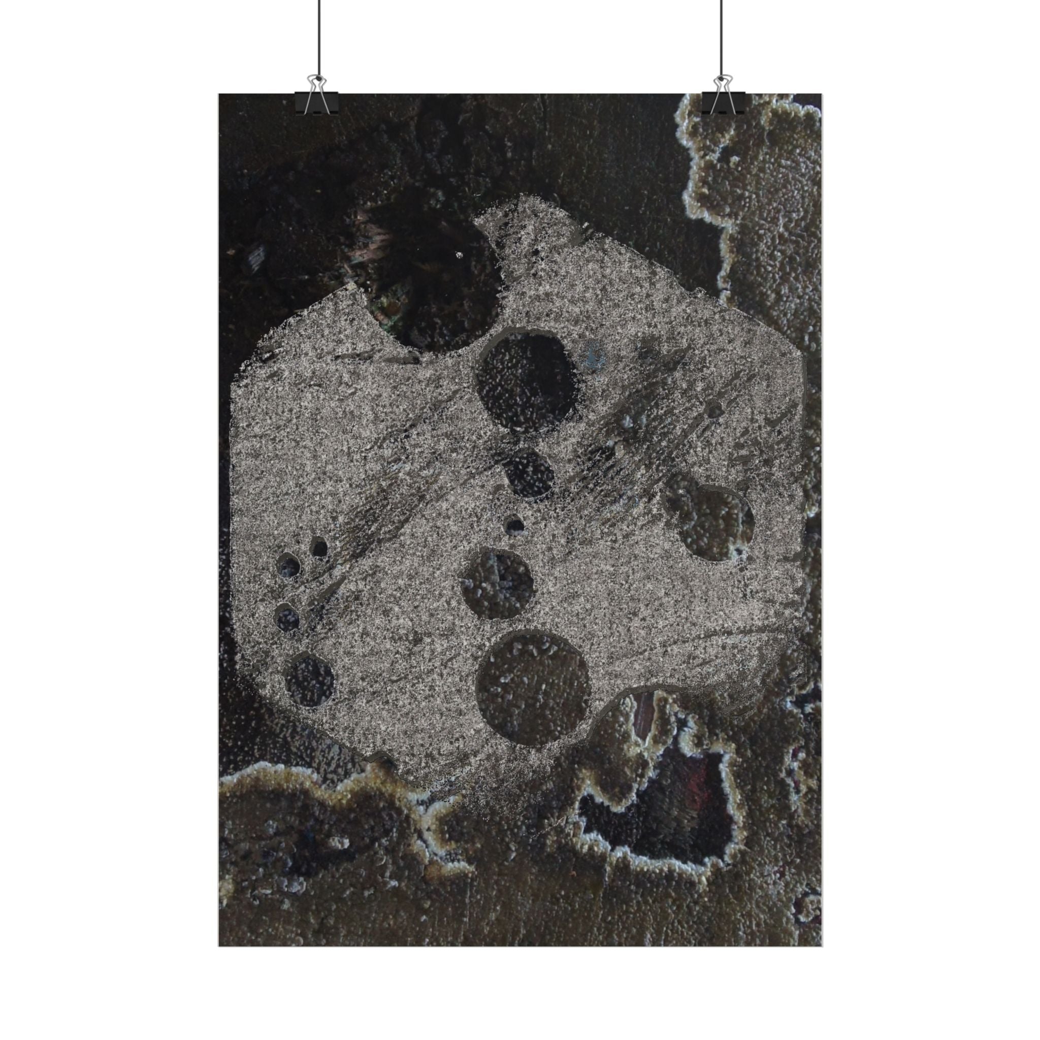 Abstract Grunge Moon Poster — Dark Textured Matte Vertical Wall Art
